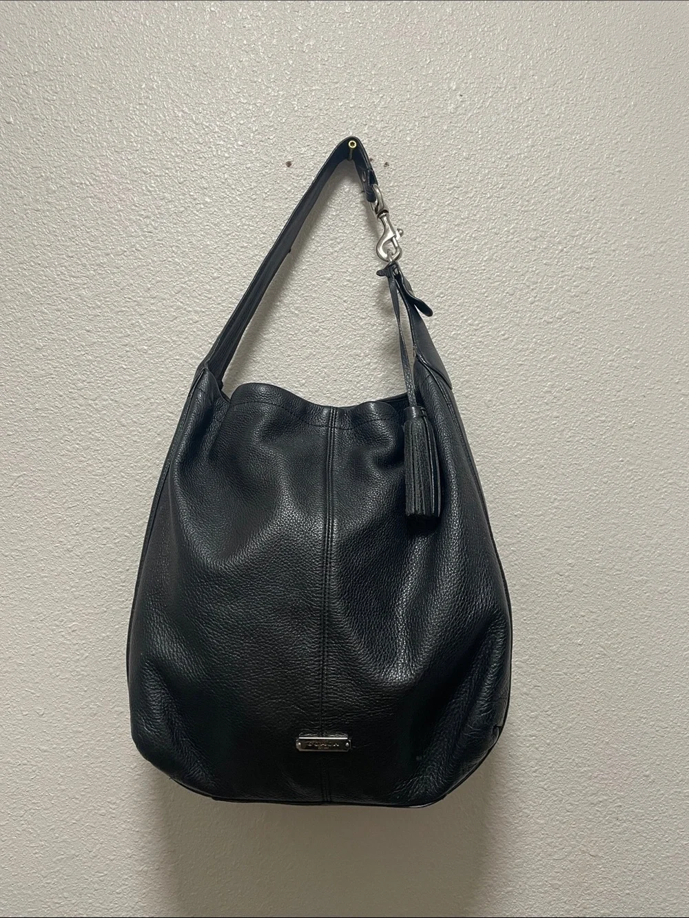 COACH Black Tumbled Leather Single Leather Wide Handle Shoulder Bag Teal Lining